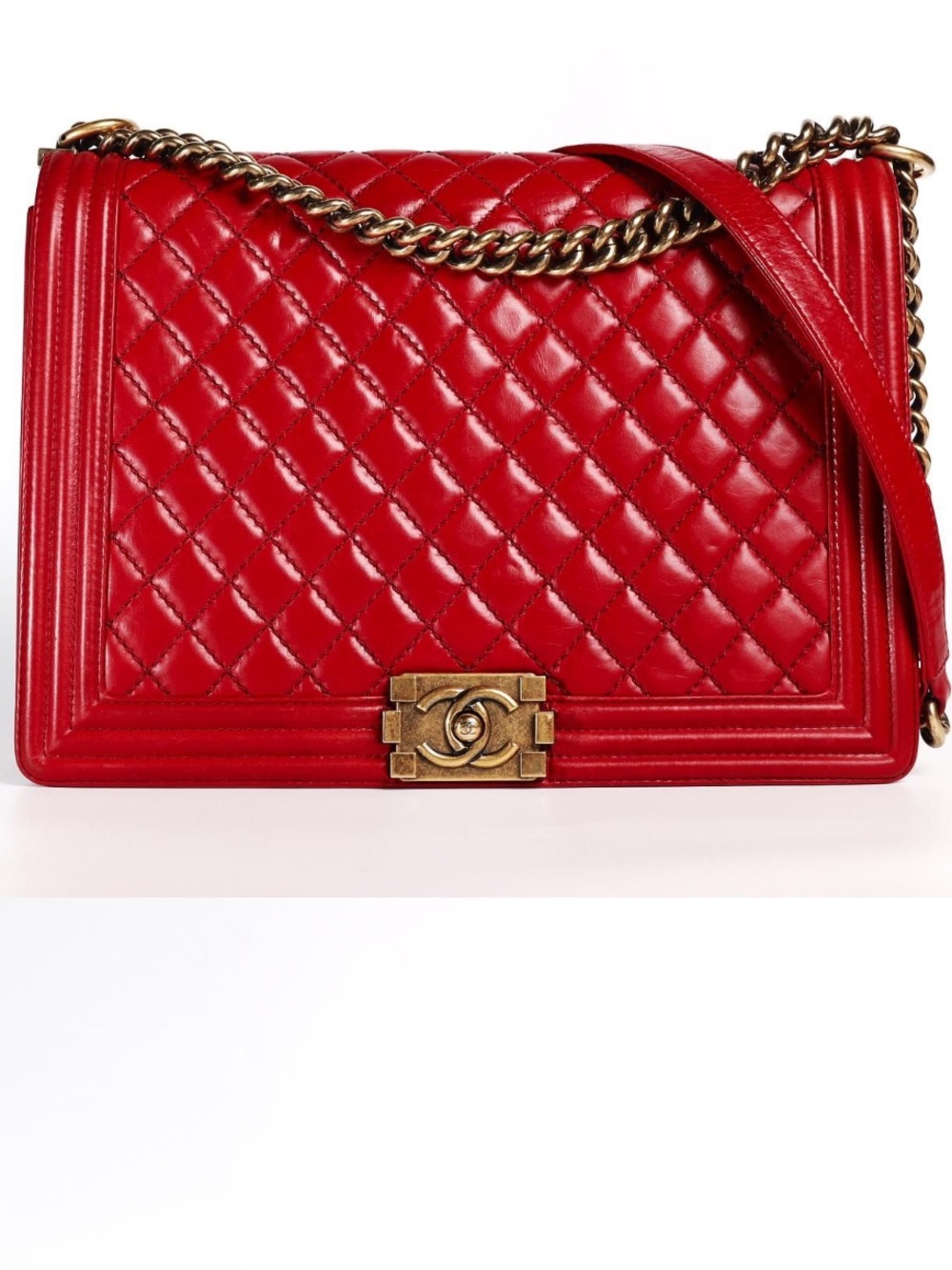 CHANEL LARGE Red Quilted Lambskin Boy Bag Crossbody